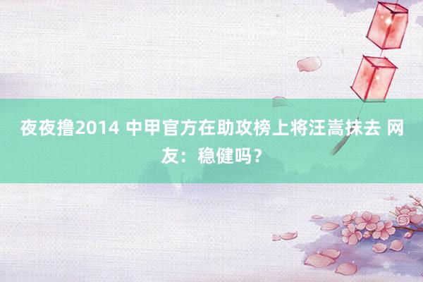 夜夜撸2014 中甲官方在助攻榜上将汪嵩抹去 网友：稳健吗？