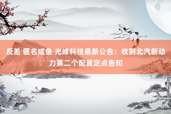 反差 匿名咸鱼 光峰科技最新公告：收到北汽新动力第二个配置定点告知