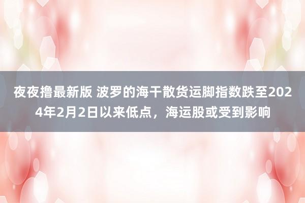 夜夜撸最新版 波罗的海干散货运脚指数跌至2024年2月2日以来低点，海运股或受到影响