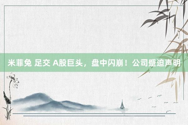 米菲兔 足交 A股巨头，盘中闪崩！公司蹙迫声明