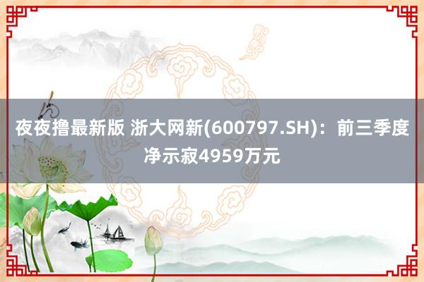 夜夜撸最新版 浙大网新(600797.SH)：前三季度净示寂4959万元