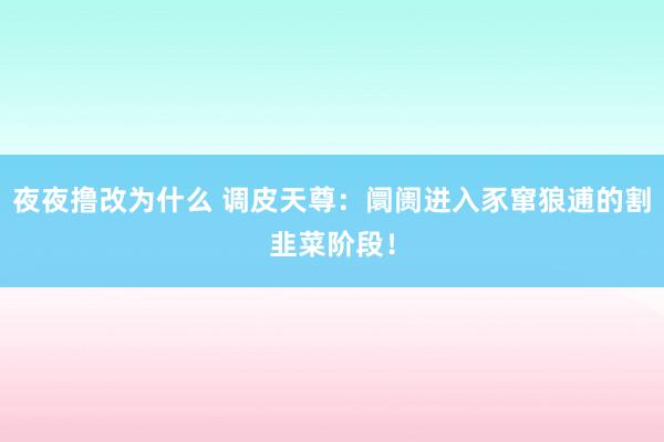 夜夜撸改为什么 调皮天尊：阛阓进入豕窜狼逋的割韭菜阶段！