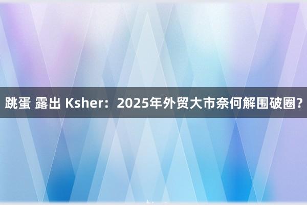 跳蛋 露出 Ksher：2025年外贸大市奈何解围破圈？