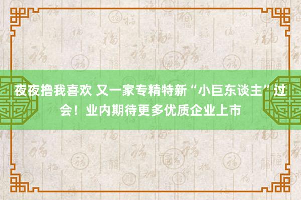 夜夜撸我喜欢 又一家专精特新“小巨东谈主”过会！业内期待更多优质企业上市