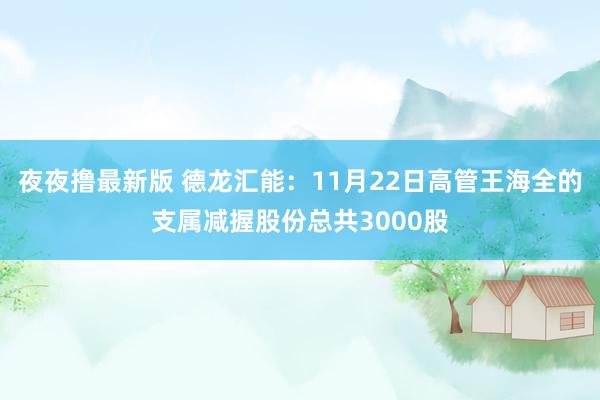 夜夜撸最新版 德龙汇能：11月22日高管王海全的支属减握股份总共3000股