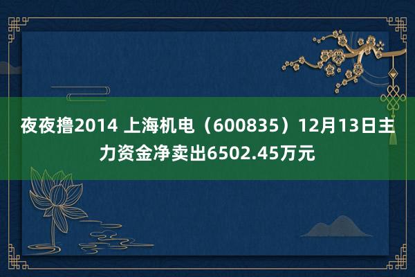 夜夜撸2014 上海机电（600835）12月13日主力资金净卖出6502.45万元