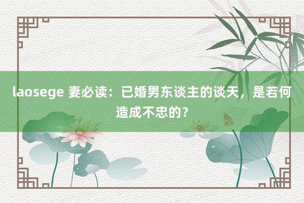 laosege 妻必读：已婚男东谈主的谈天，是若何造成不忠的？