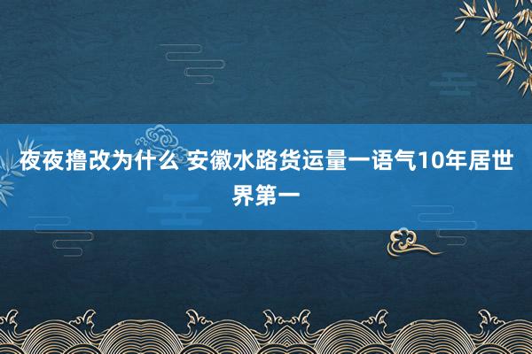 夜夜撸改为什么 安徽水路货运量一语气10年居世界第一