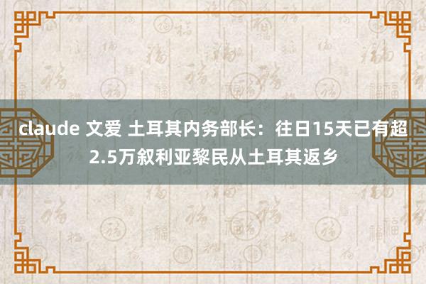 claude 文爱 土耳其内务部长：往日15天已有超2.5万叙利亚黎民从土耳其返乡