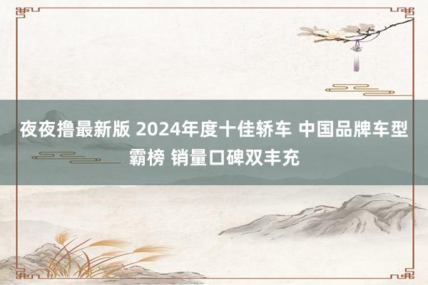 夜夜撸最新版 2024年度十佳轿车 中国品牌车型霸榜 销量口碑双丰充